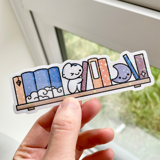 Celestial Bookshelf Holographic Die Cut Doodles - Cute Bullet Journal Planner Stickers DC10056