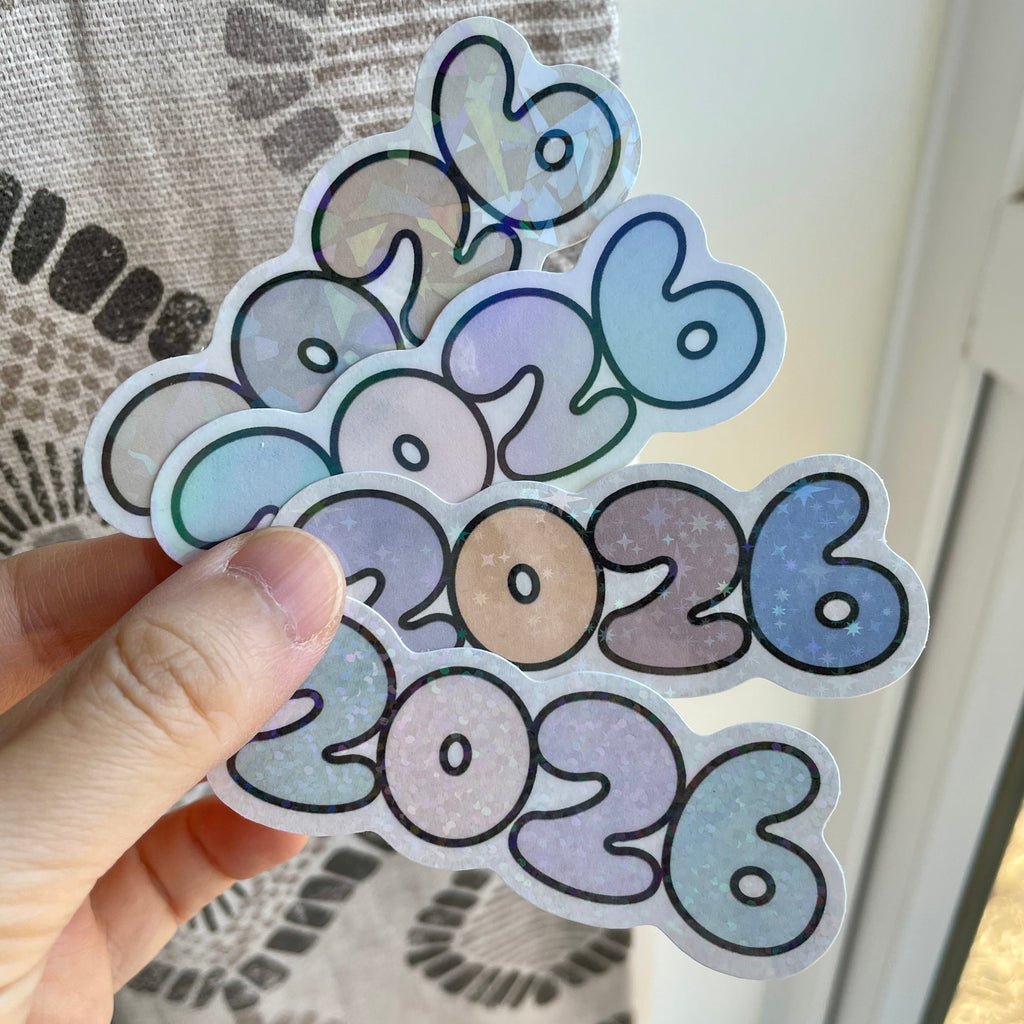 2026 New Year Holographic Die Cut Doodles - Cute Bullet Journal Planner Stickers DC10063
