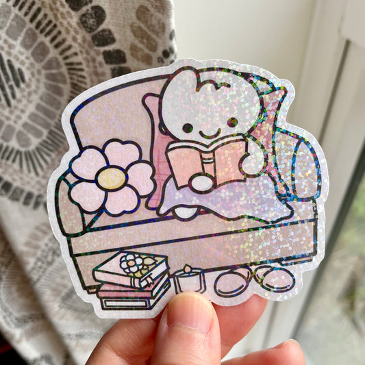 Holographic Reading Die Cut Doodles - Cute Bullet Journal Planner Stickers DC10069