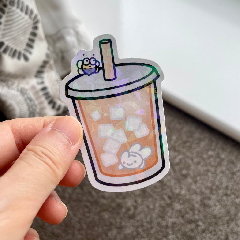 Stay Cool Holographic Die Cut - Cute Iced Coffee Doodles Journal Planner Stickers DC10079