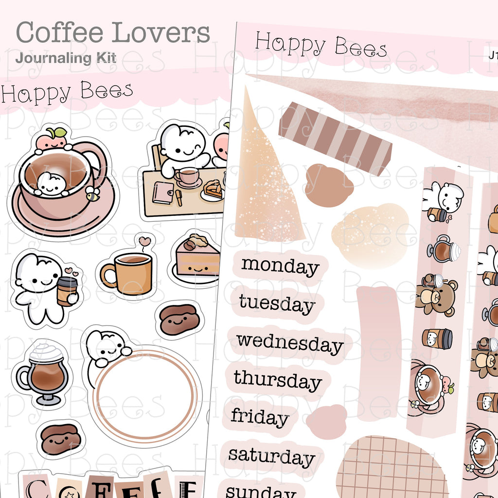 Coffee Lovers Journaling Kit- Cute Large Doodles Planner Stickers J10005