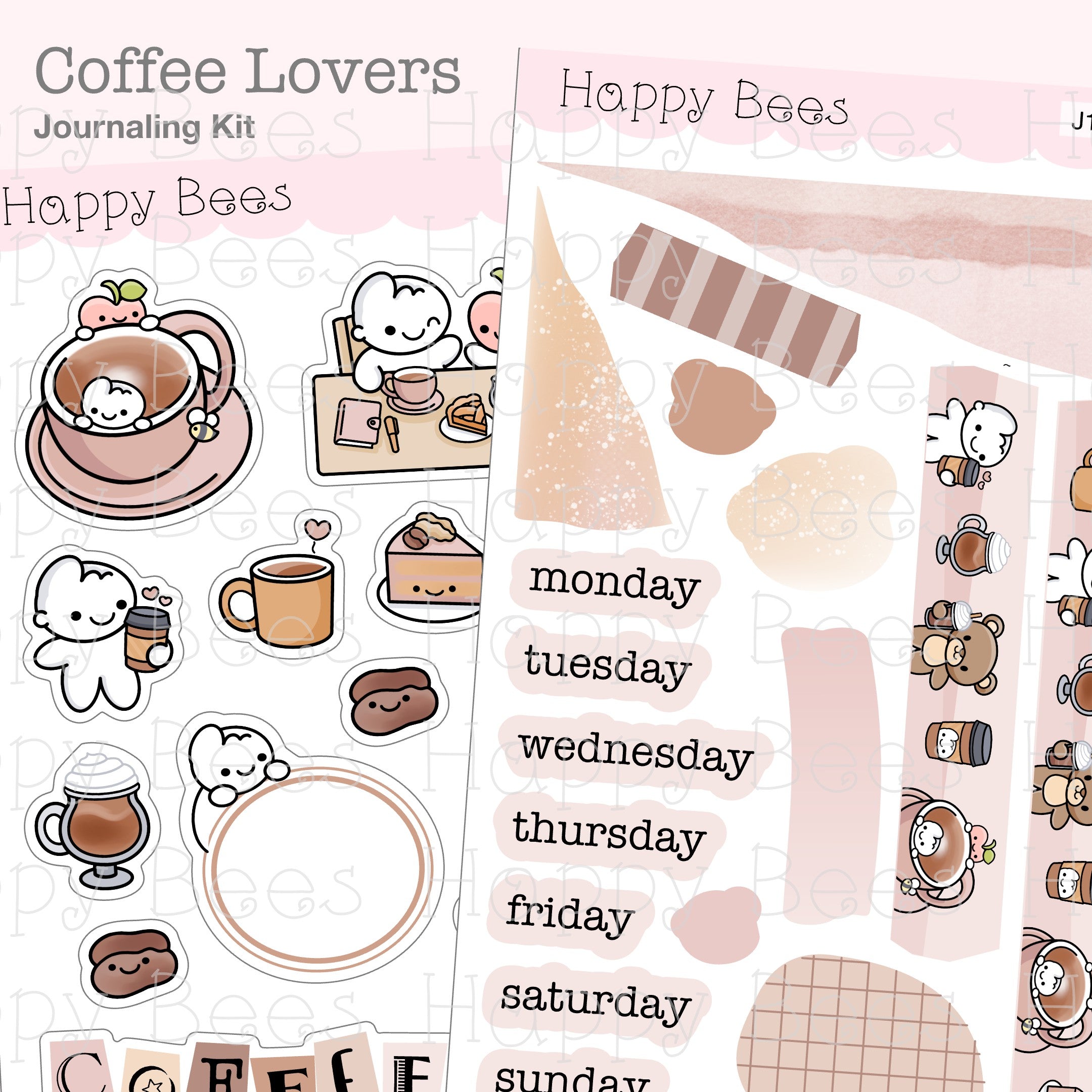 Coffee Lovers Journaling Kit- Cute Large Doodles Planner Stickers J10005