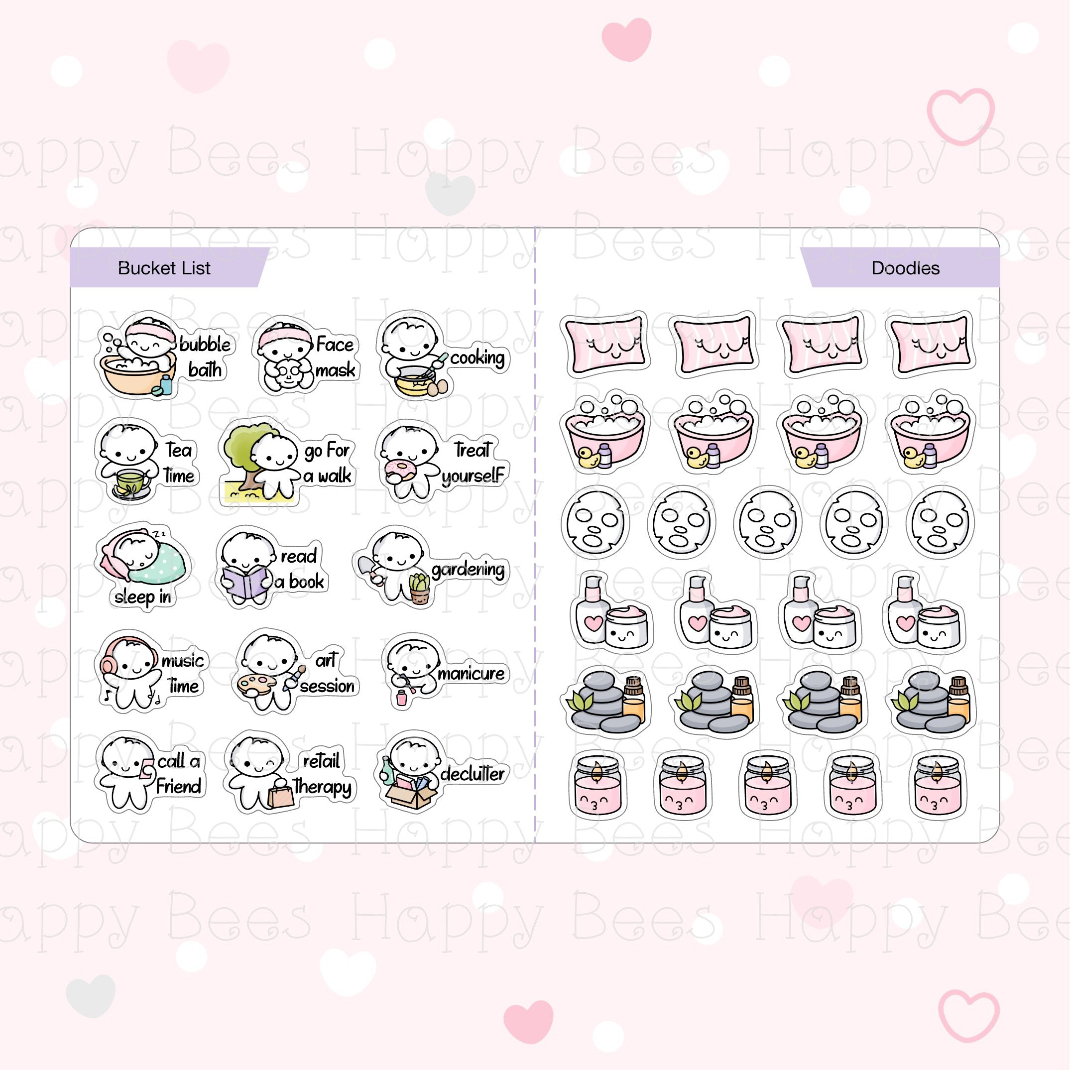 Self Care Sticker Book - Cute Doodles Journal Planner Stickers SB10004