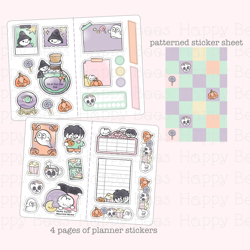 Halloween Mini Sticker Book - Cute Doodles Hobonichi Cousin Planner Stickers SB10010