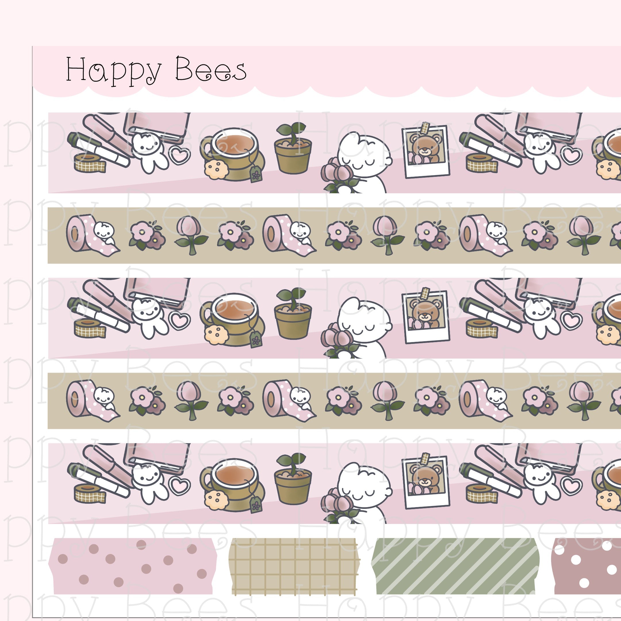 Hello Spring Washi Strips - Cute Doodles Planner Stickers W10011