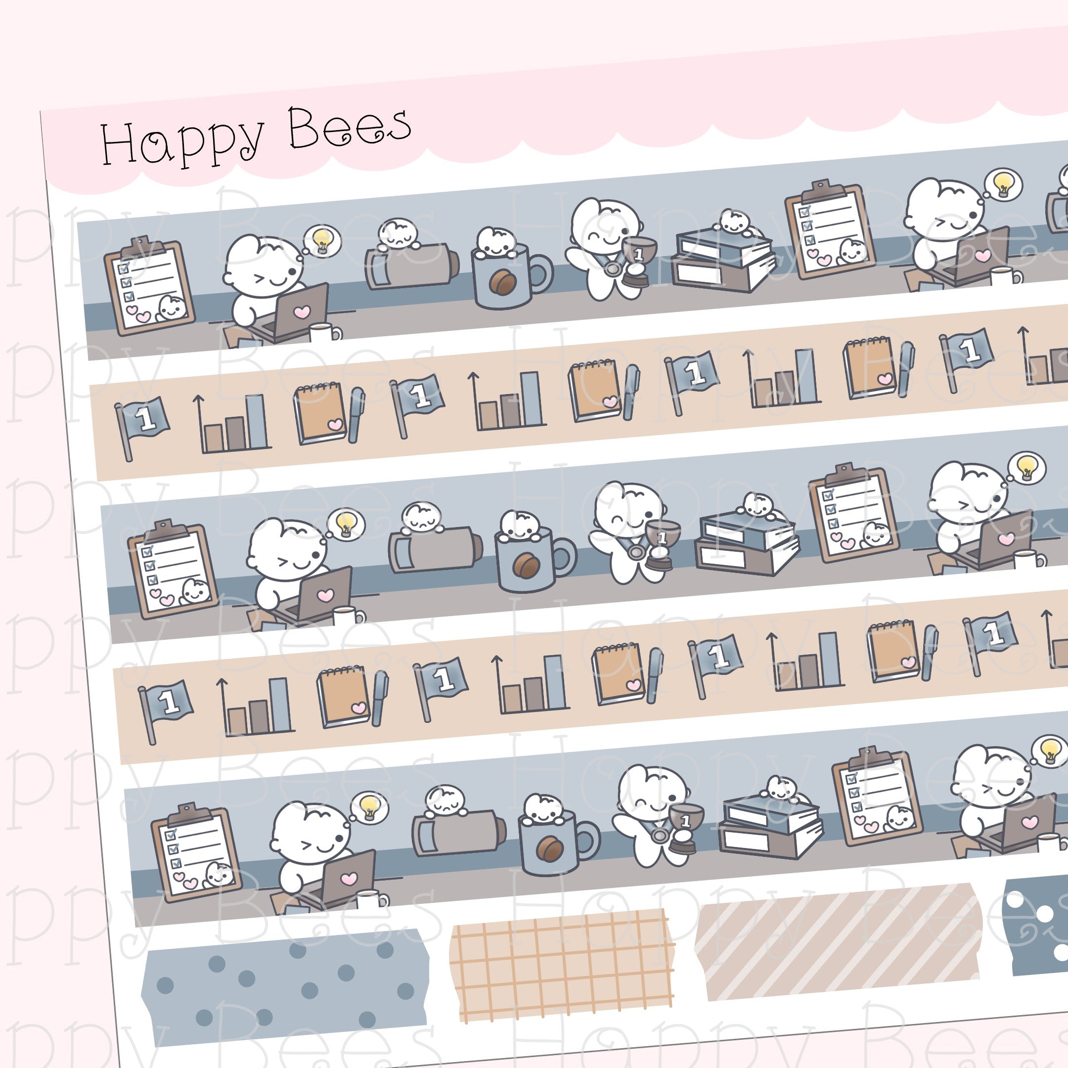 Workaholic Washi Strips - Cute Doodles Planner Stickers W10012
