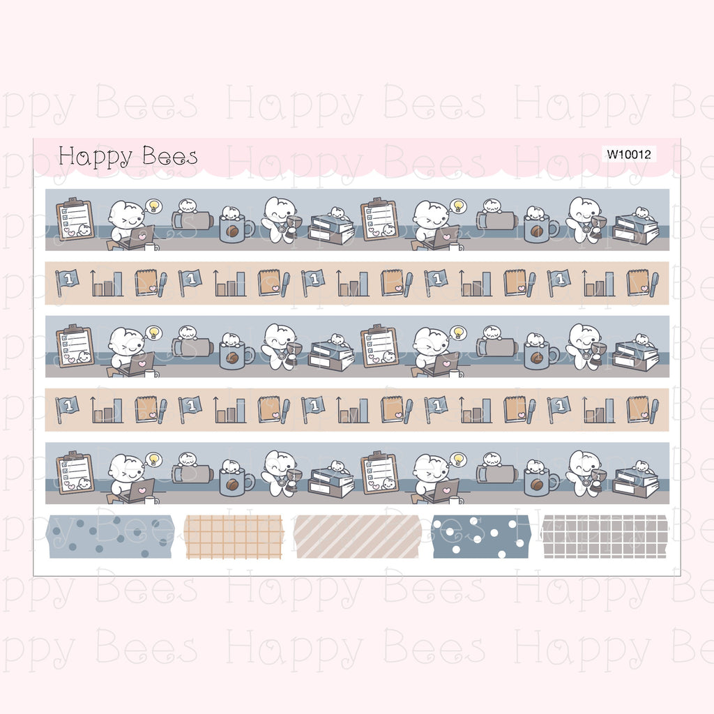 Workaholic Washi Strips - Cute Doodles Planner Stickers W10012