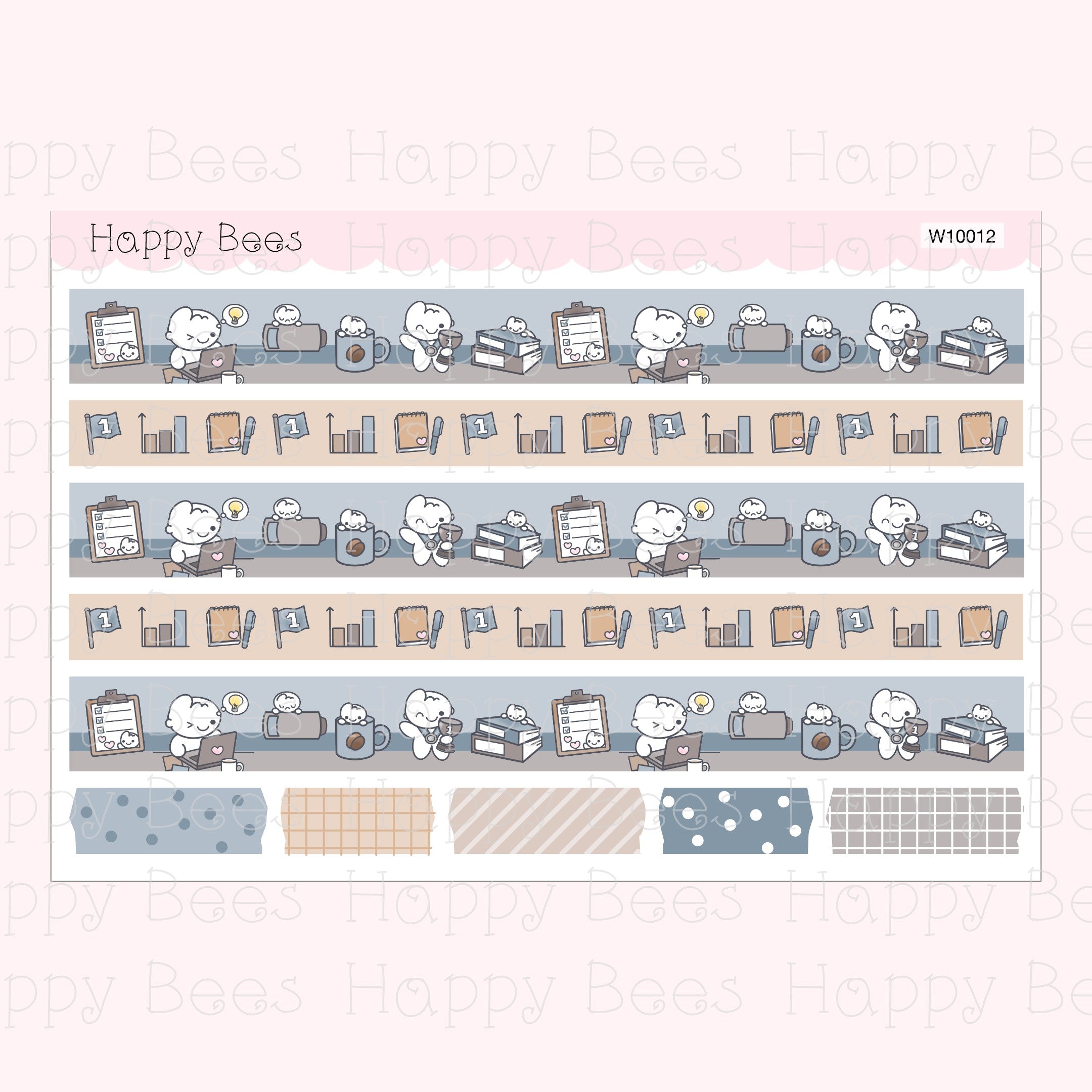 Workaholic Washi Strips - Cute Doodles Planner Stickers W10012