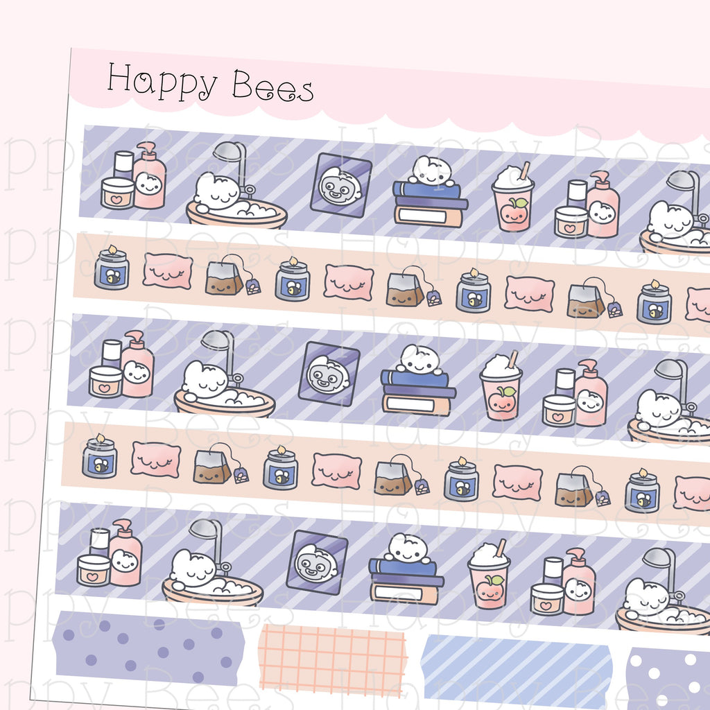 Me Time Washi Strips - Cute Doodles Planner Stickers W10013
