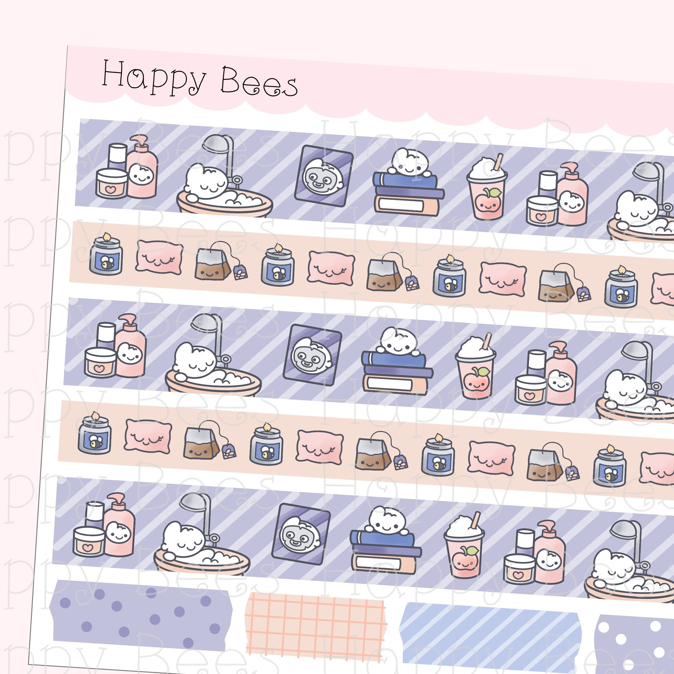 Me Time Washi Strips - Cute Doodles Planner Stickers W10013