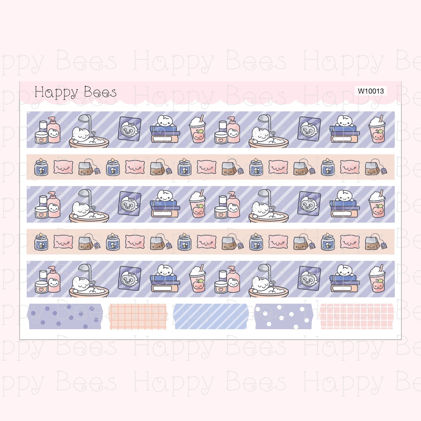 Me Time Washi Strips - Cute Doodles Planner Stickers W10013