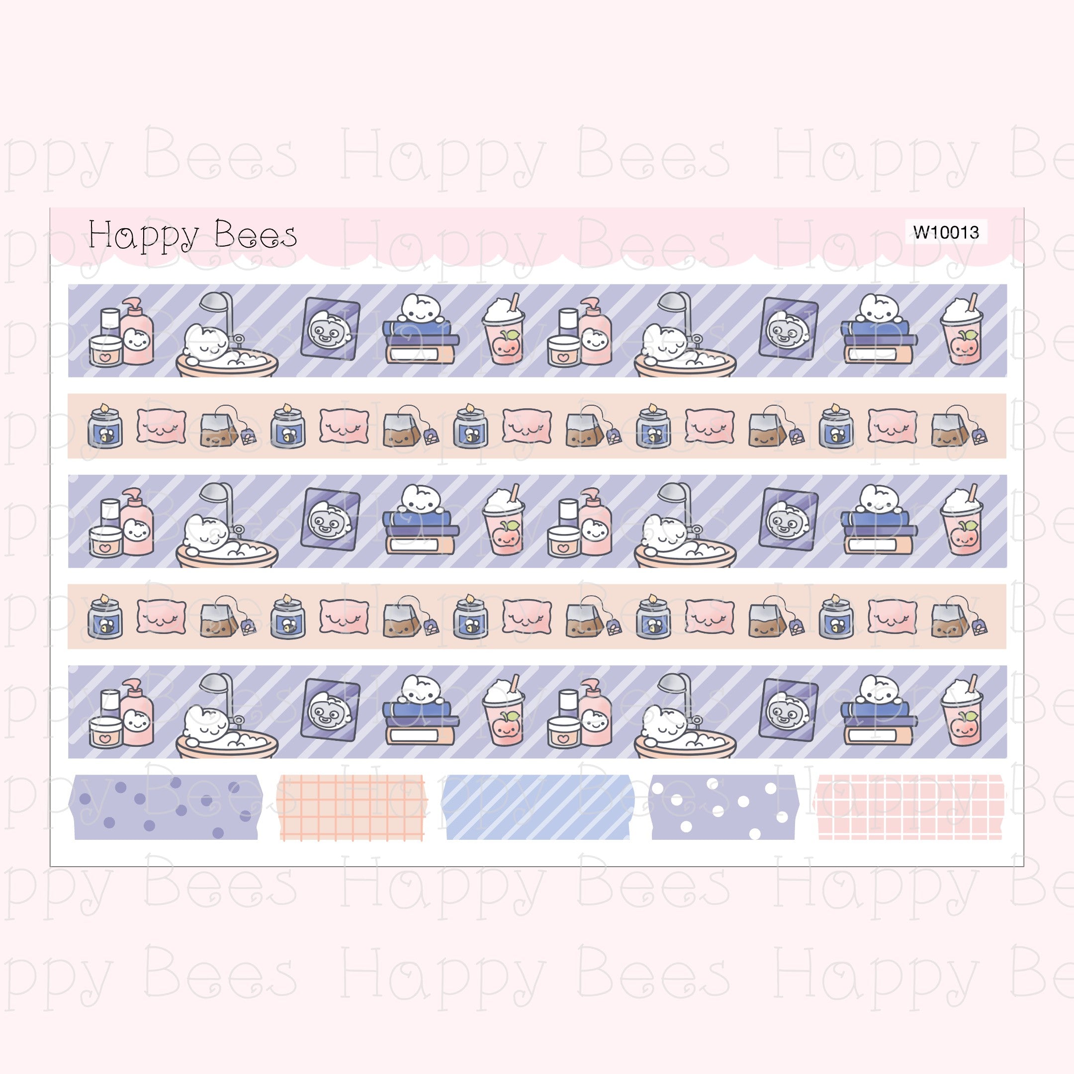 Me Time Washi Strips - Cute Doodles Planner Stickers W10013