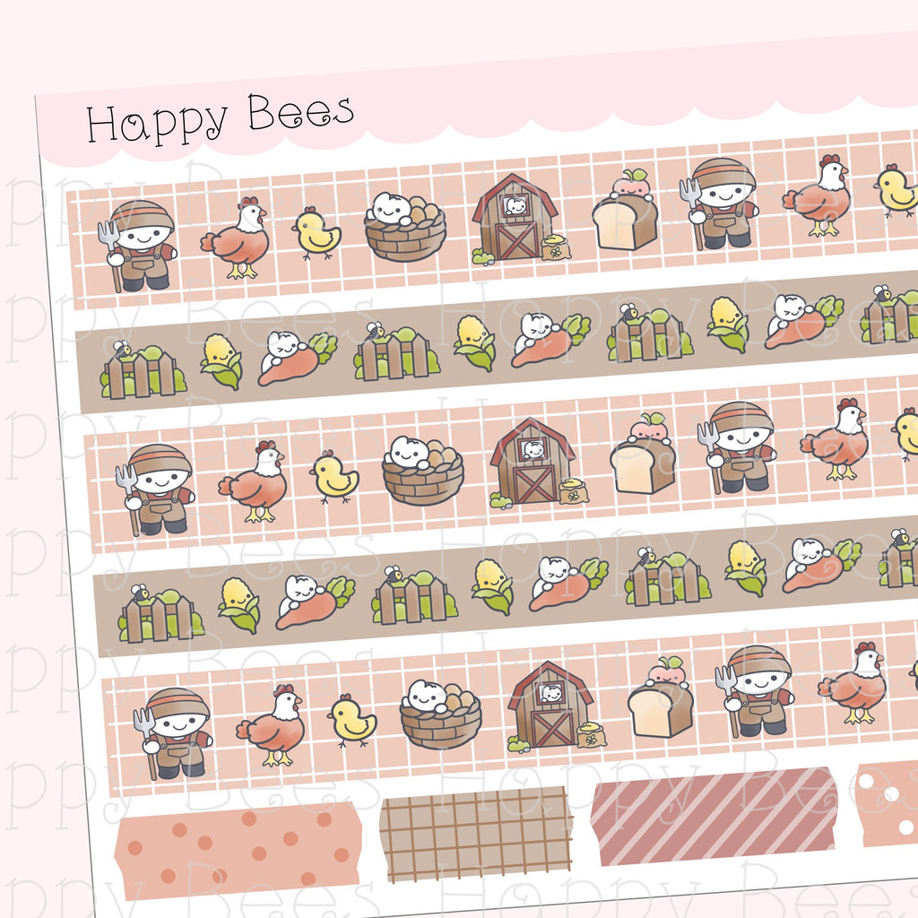 Farm Washi Strips - Cute Doodles Planner Stickers W10015