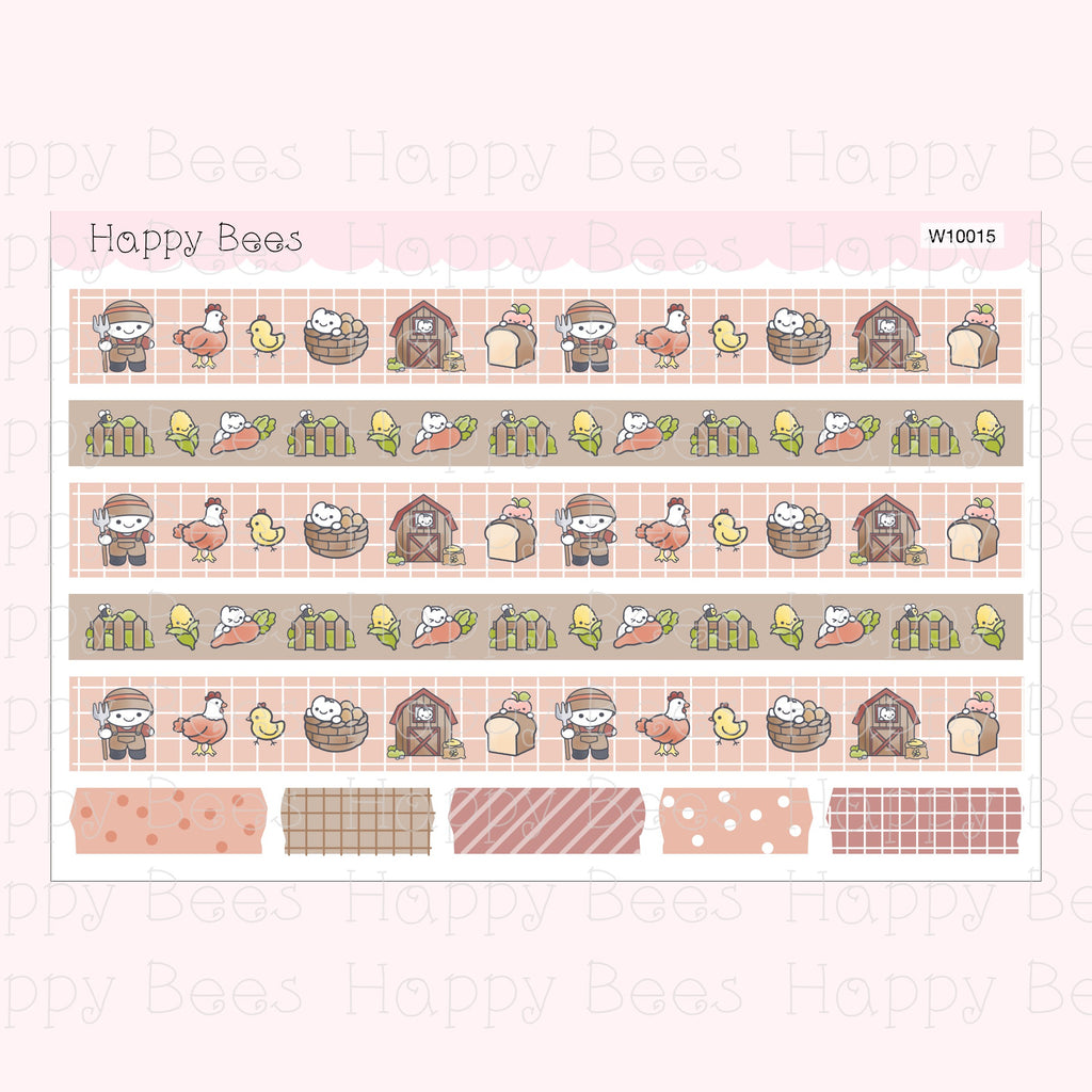 Farm Washi Strips - Cute Doodles Planner Stickers W10015