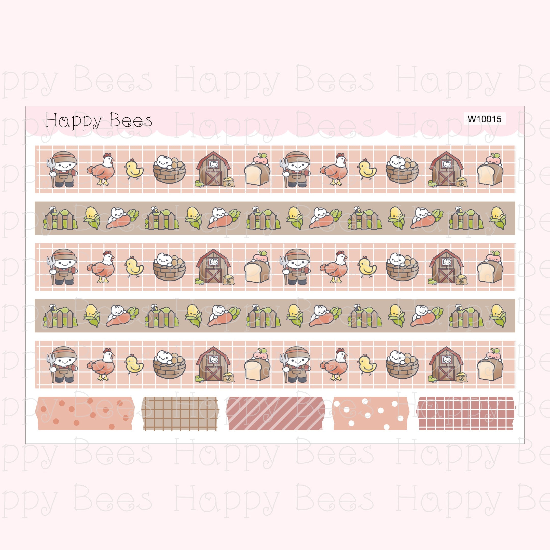 Farm Washi Strips - Cute Doodles Planner Stickers W10015