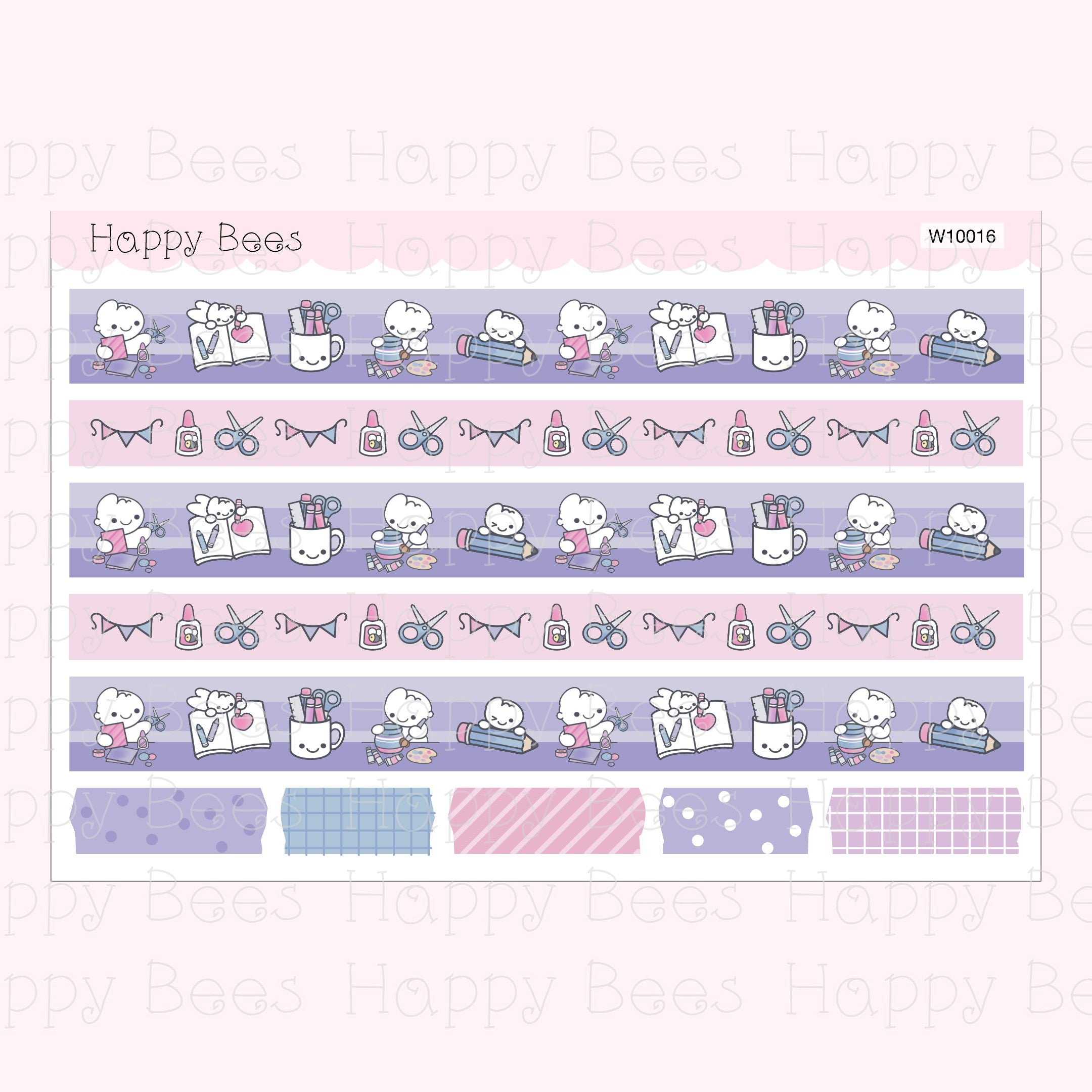 Craft Time Washi Strips - Cute Doodles Planner Stickers W10016