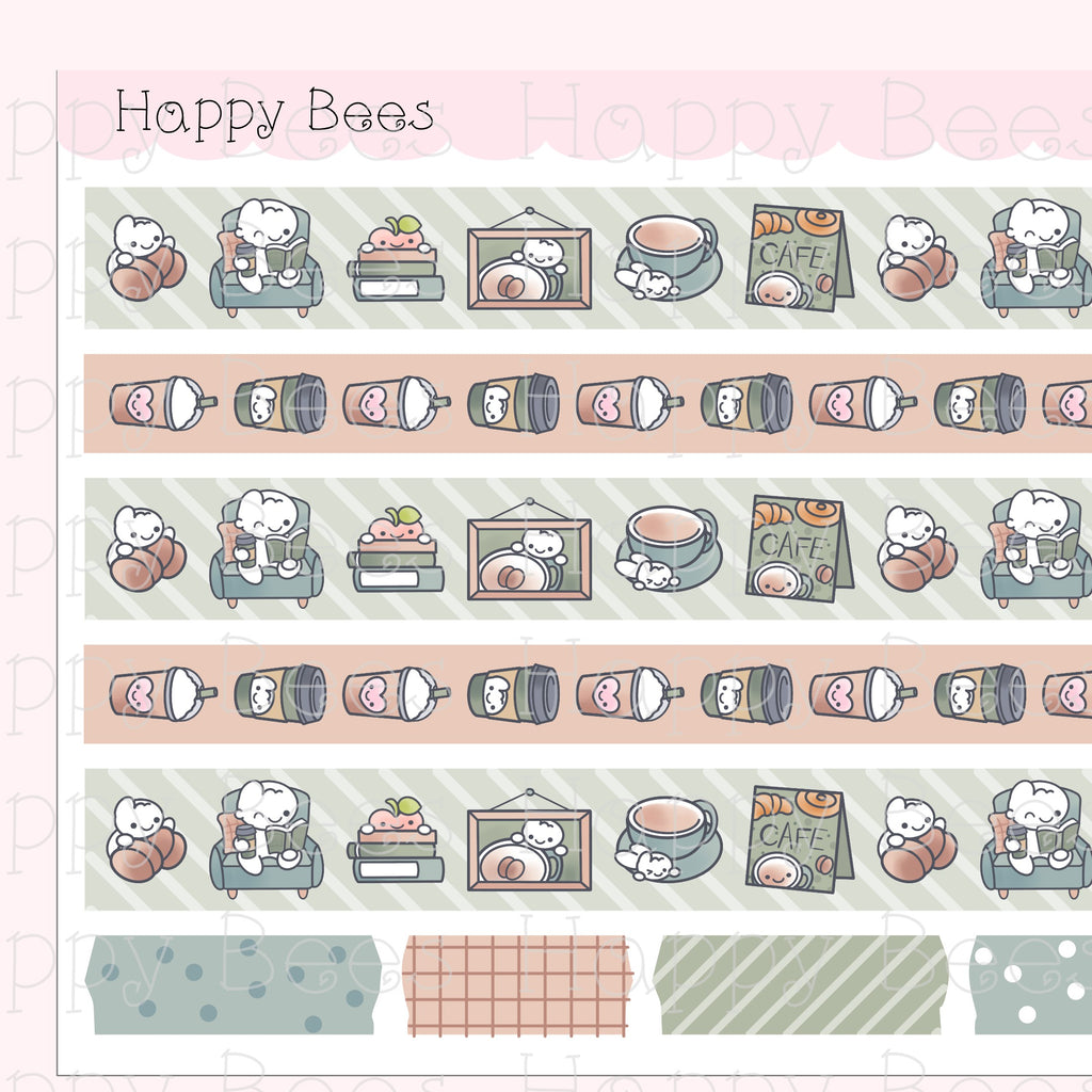 Fall Cafe Washi Strips - Cute Doodles Planner Stickers W10017