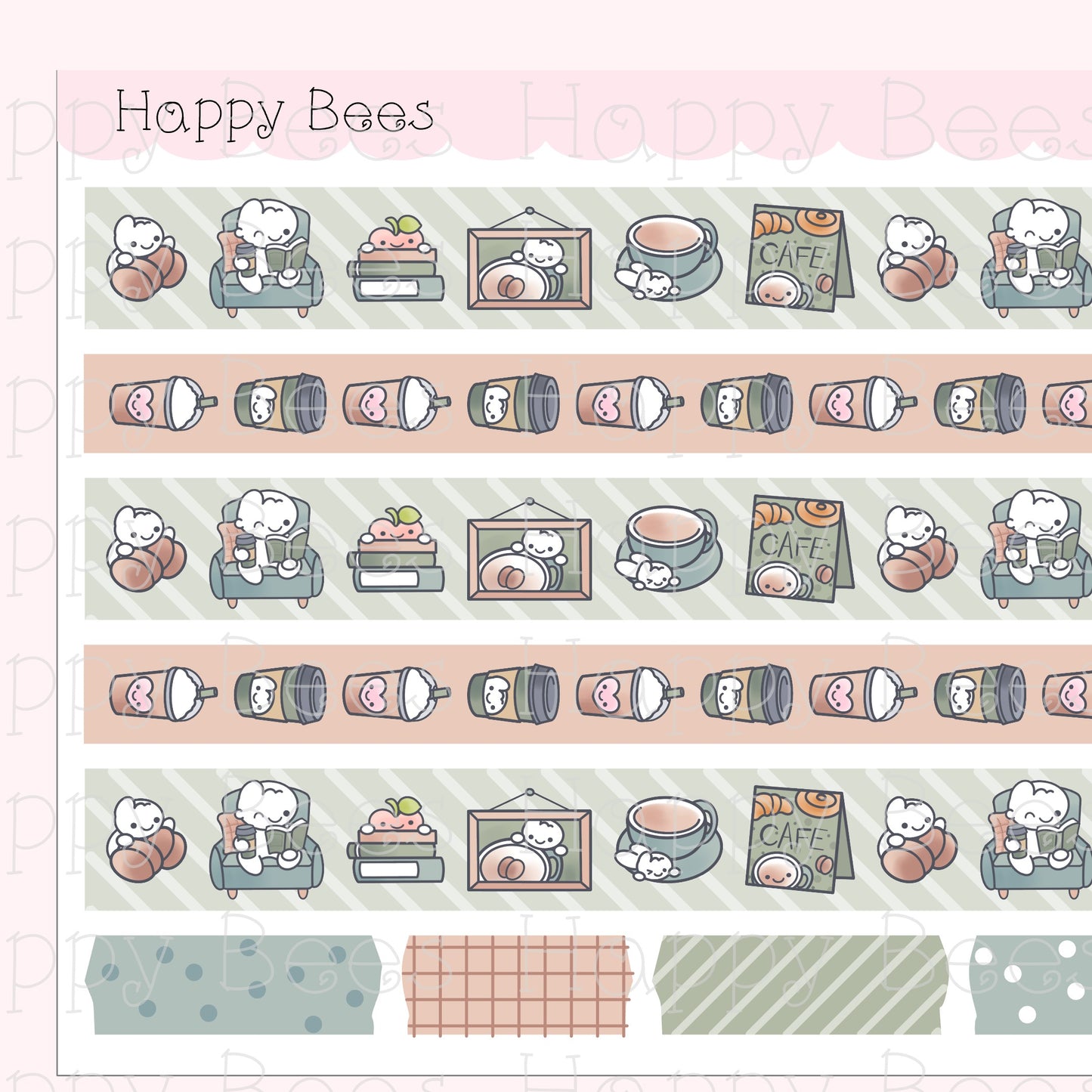 Fall Cafe Washi Strips - Cute Doodles Planner Stickers W10017