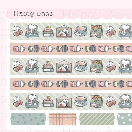 Fall Cafe Washi Strips - Cute Doodles Planner Stickers W10017