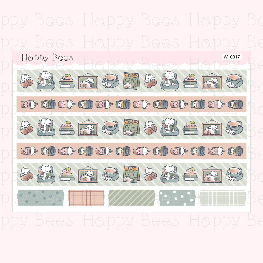 Fall Cafe Washi Strips - Cute Doodles Planner Stickers W10017