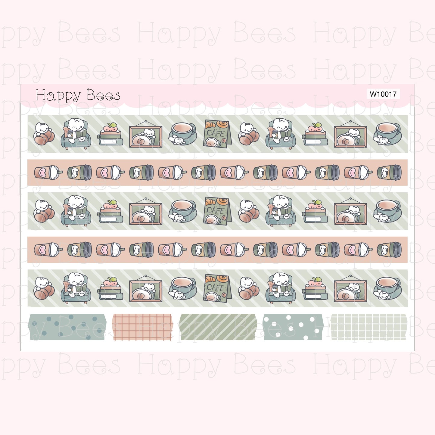 Fall Cafe Washi Strips - Cute Doodles Planner Stickers W10017