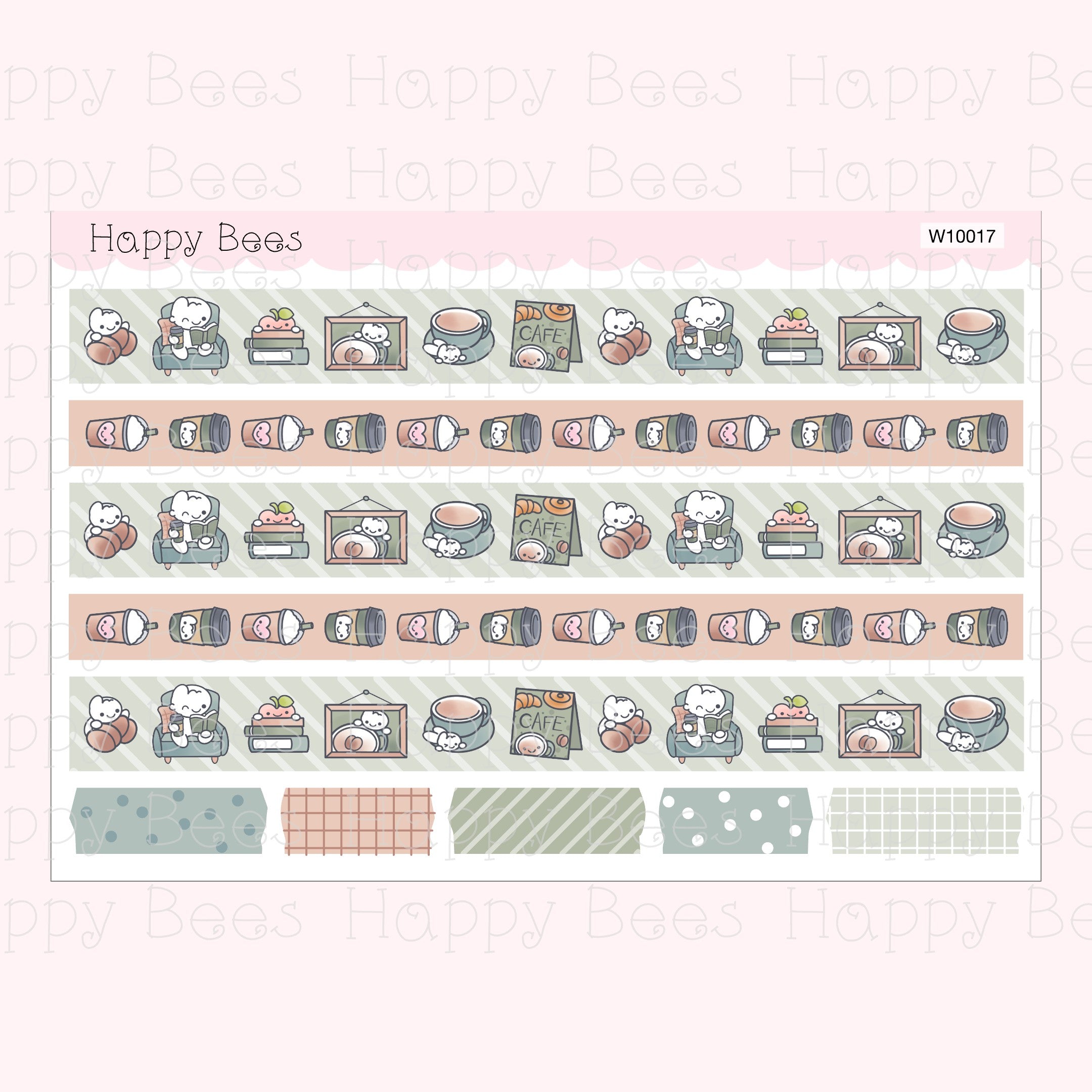 Fall Cafe Washi Strips - Cute Doodles Planner Stickers W10017