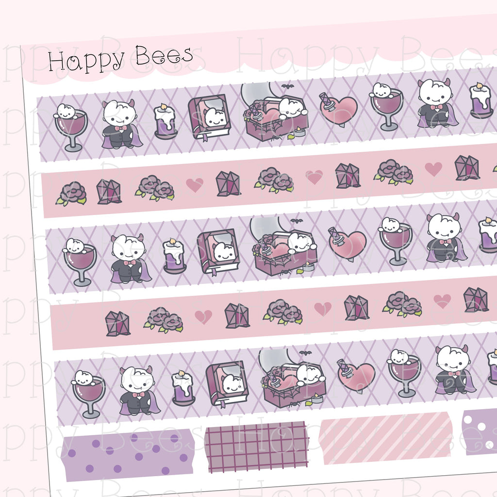 Vampire Washi Strips - Cute Doodles Planner Stickers W10018