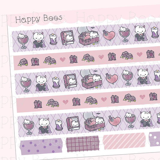 Vampire Washi Strips - Cute Doodles Planner Stickers W10018