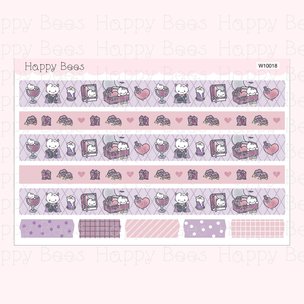 Vampire Washi Strips - Cute Doodles Planner Stickers W10018