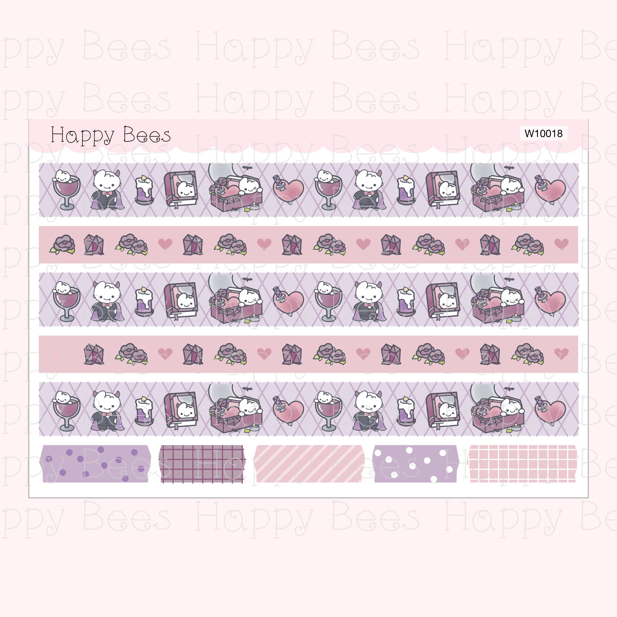 Vampire Washi Strips - Cute Doodles Planner Stickers W10018