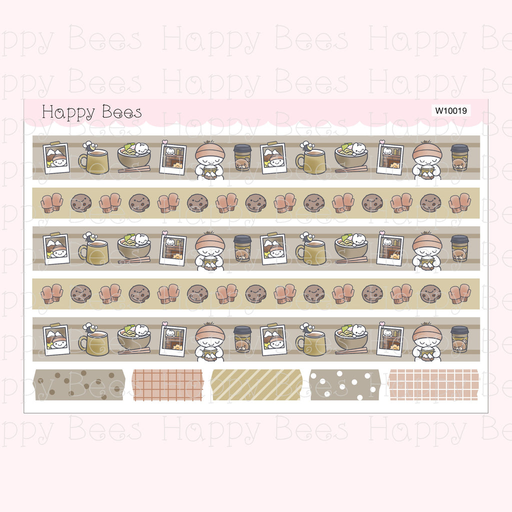Cozy Winter Washi Strips - Cute Doodles Planner Stickers W10019