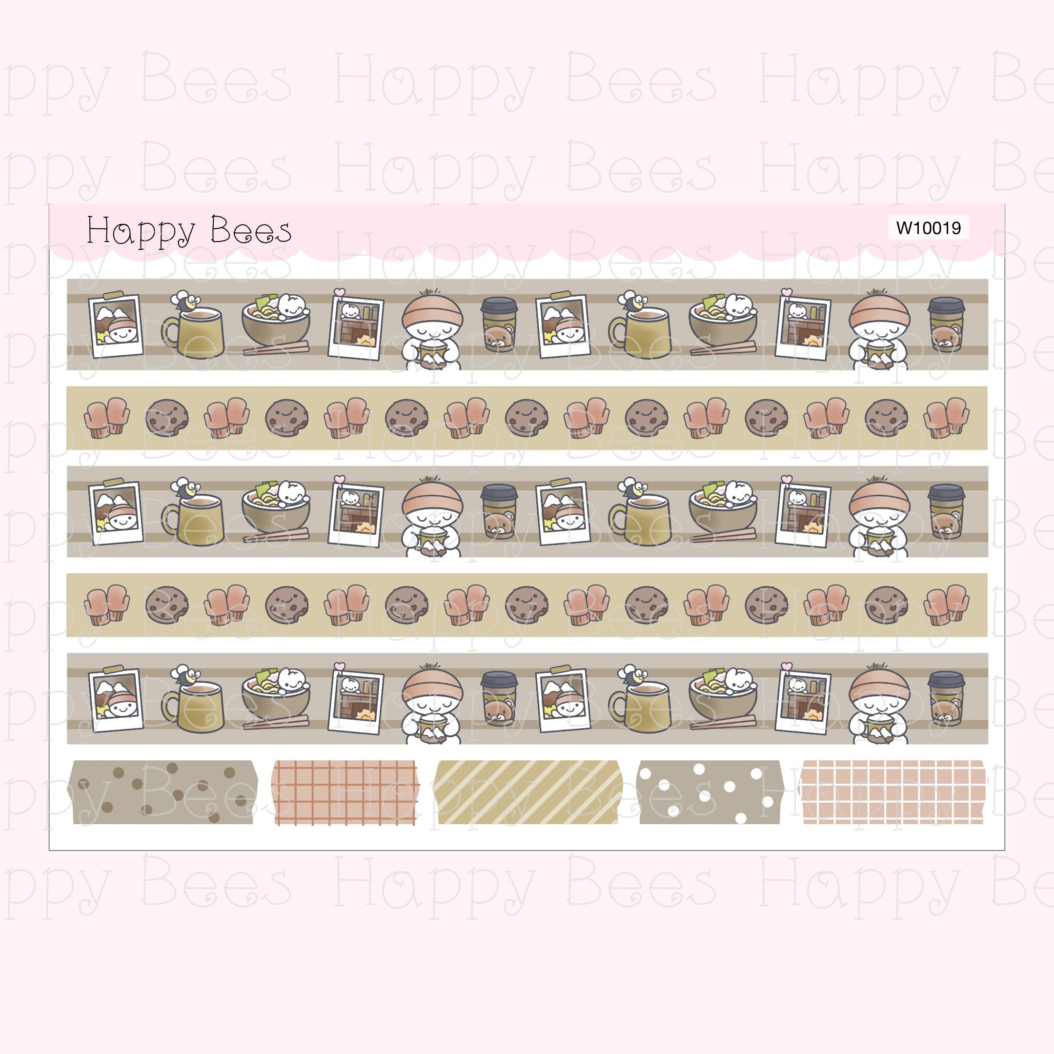 Cozy Winter Washi Strips - Cute Doodles Planner Stickers W10019
