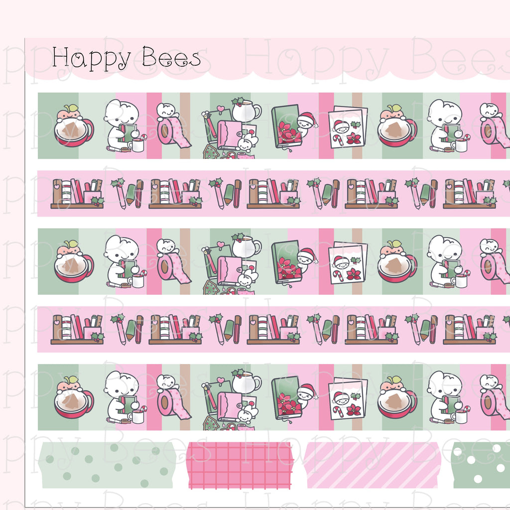 Festive Planning Washi Strips - Cute Doodles Planner Stickers W10020