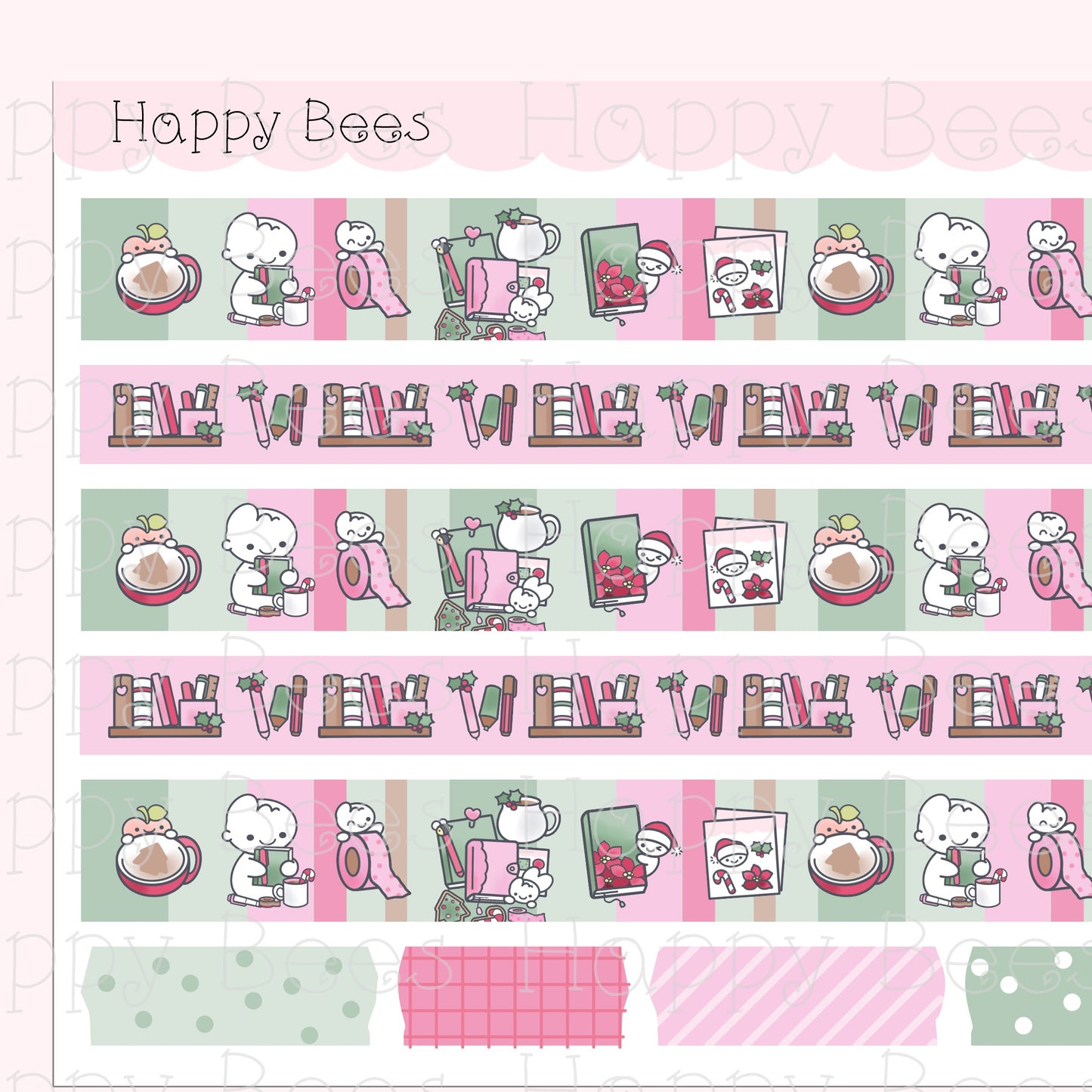 Festive Planning Washi Strips - Cute Doodles Planner Stickers W10020