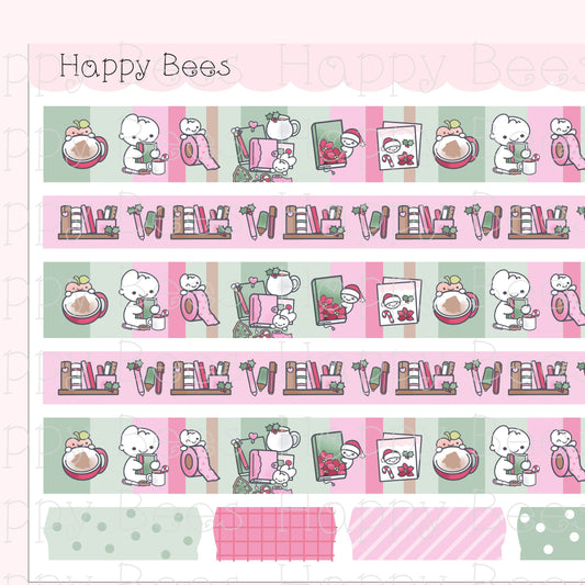 Festive Planning Washi Strips - Cute Doodles Planner Stickers W10020