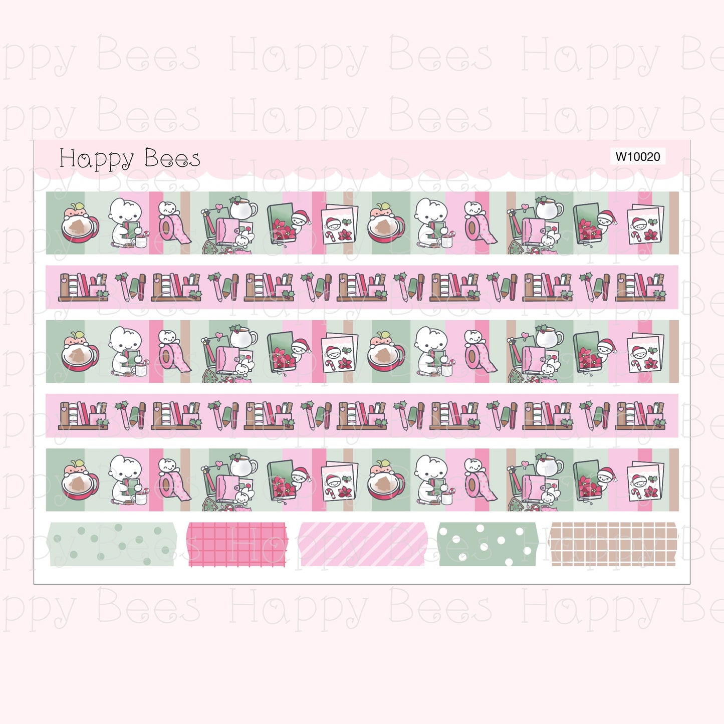 Festive Planning Washi Strips - Cute Doodles Planner Stickers W10020