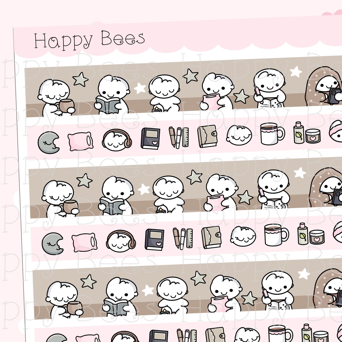 Midnight Washi Strips - Cute Doodles Planner Stickers W10001