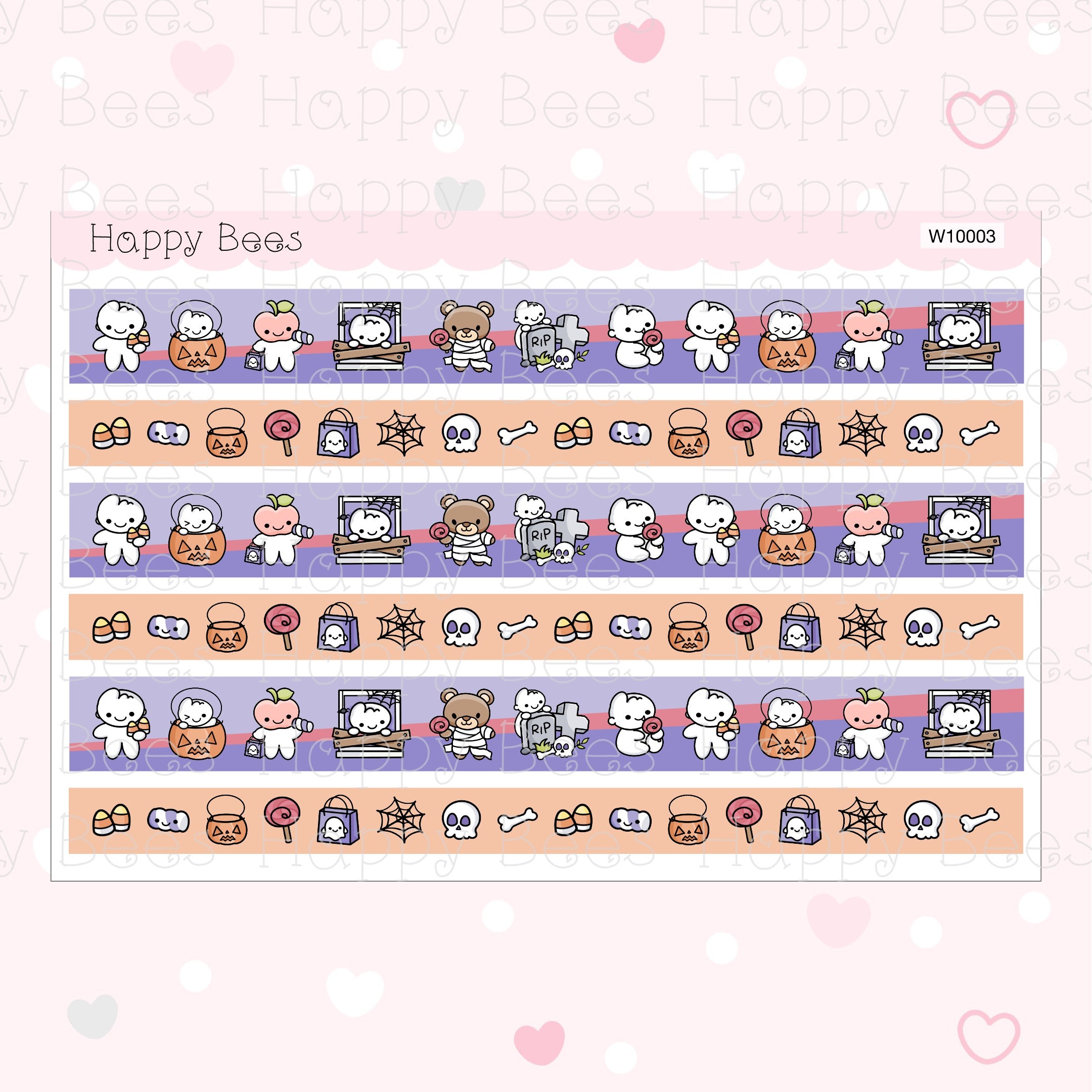 Trick or Treat Washi Strips - Cute Doodles Halloween Planner Stickers W10003