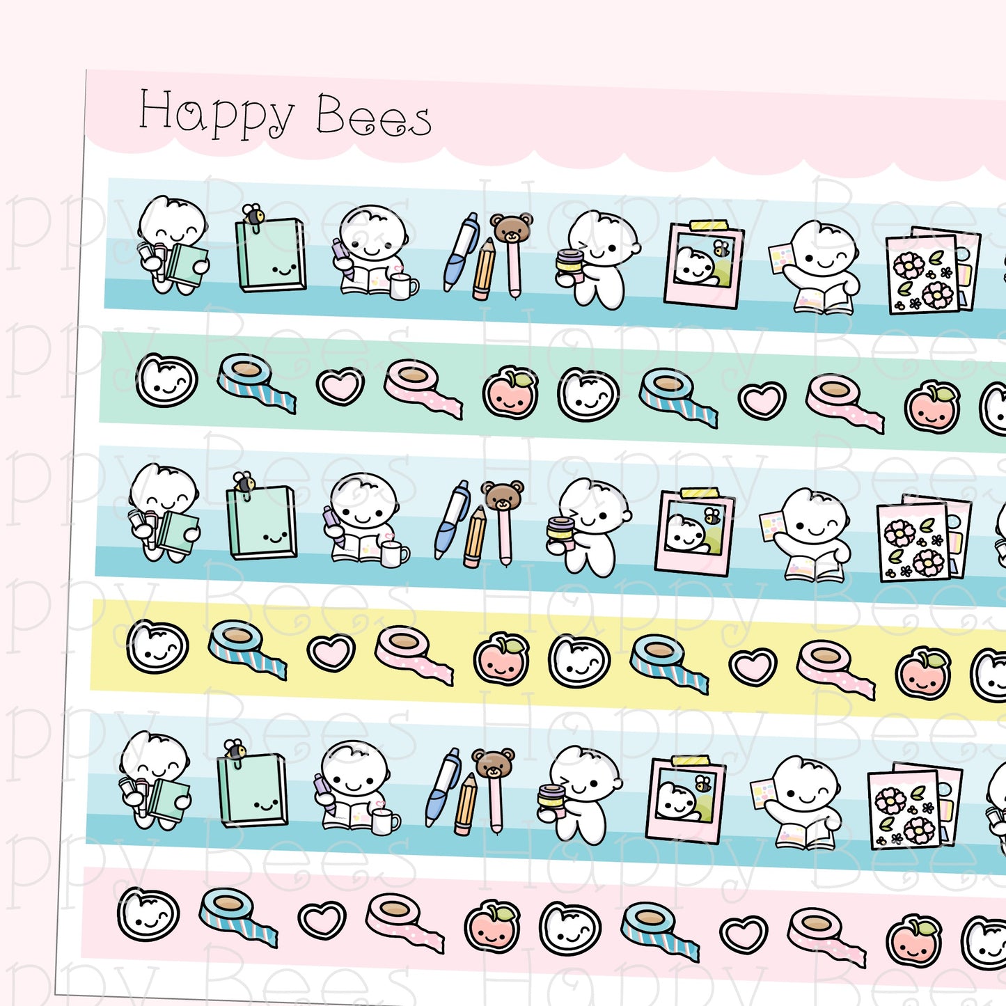 Journaling Washi Strips - Cute Doodles Planner Stickers W10008