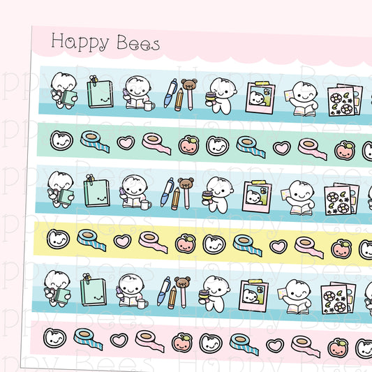 Journaling Washi Strips - Cute Doodles Planner Stickers W10008