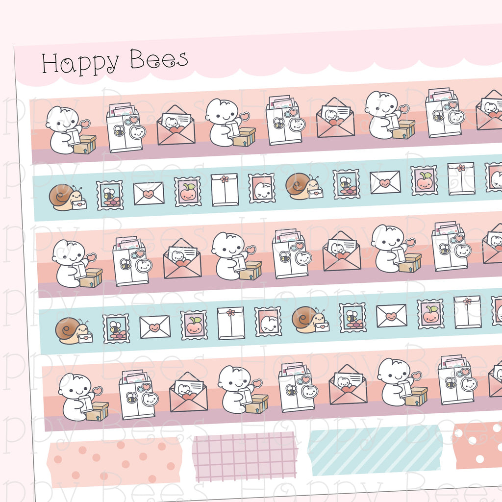 Happy Mail Washi Strips - Cute Doodles Planner Stickers W10009