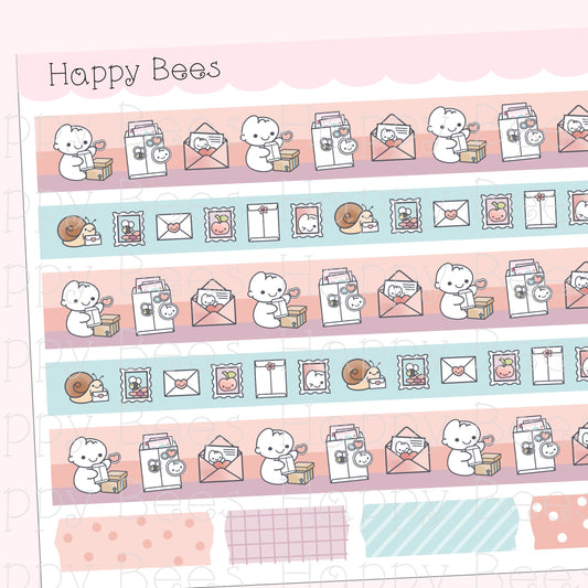 Happy Mail Washi Strips - Cute Doodles Planner Stickers W10009