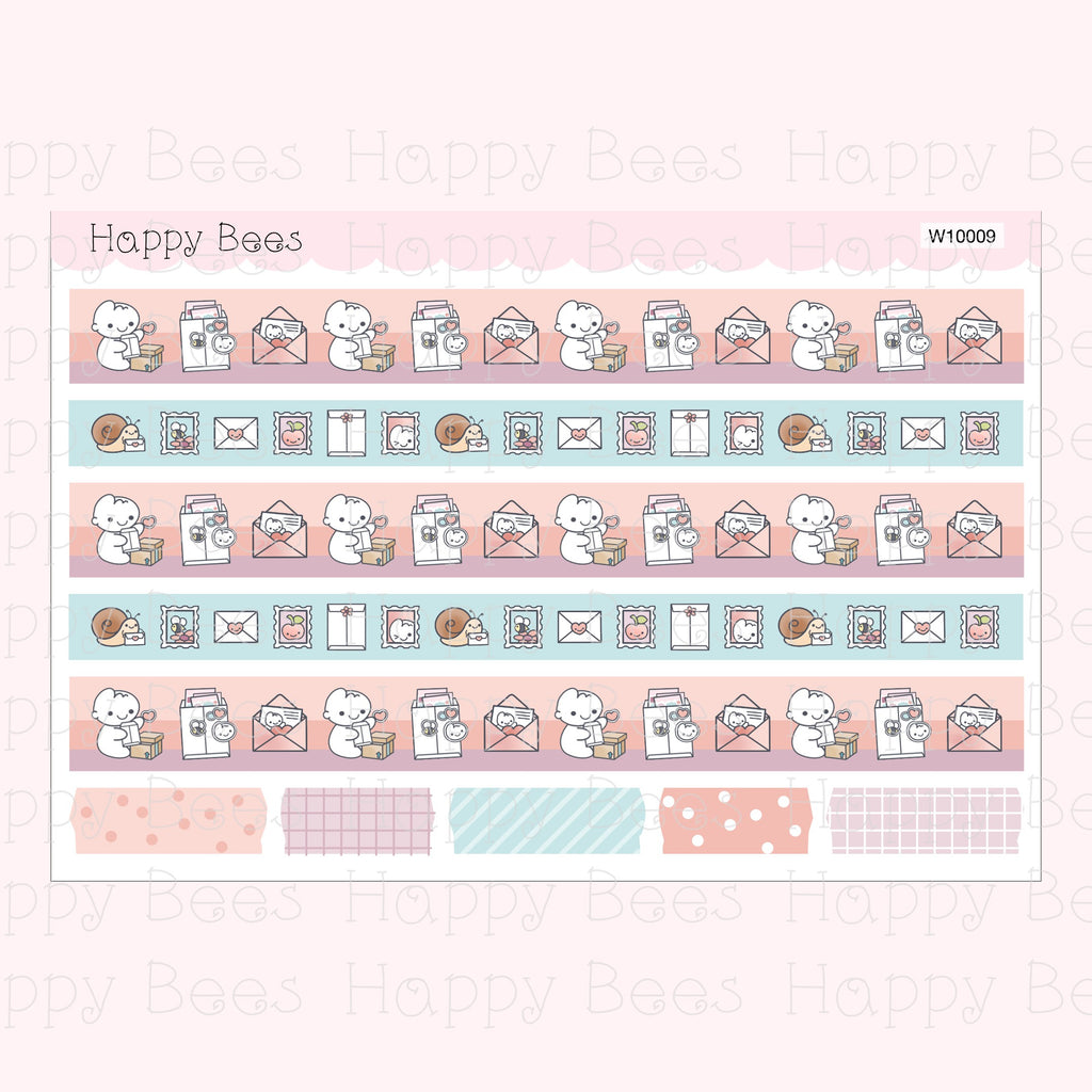 Happy Mail Washi Strips - Cute Doodles Planner Stickers W10009