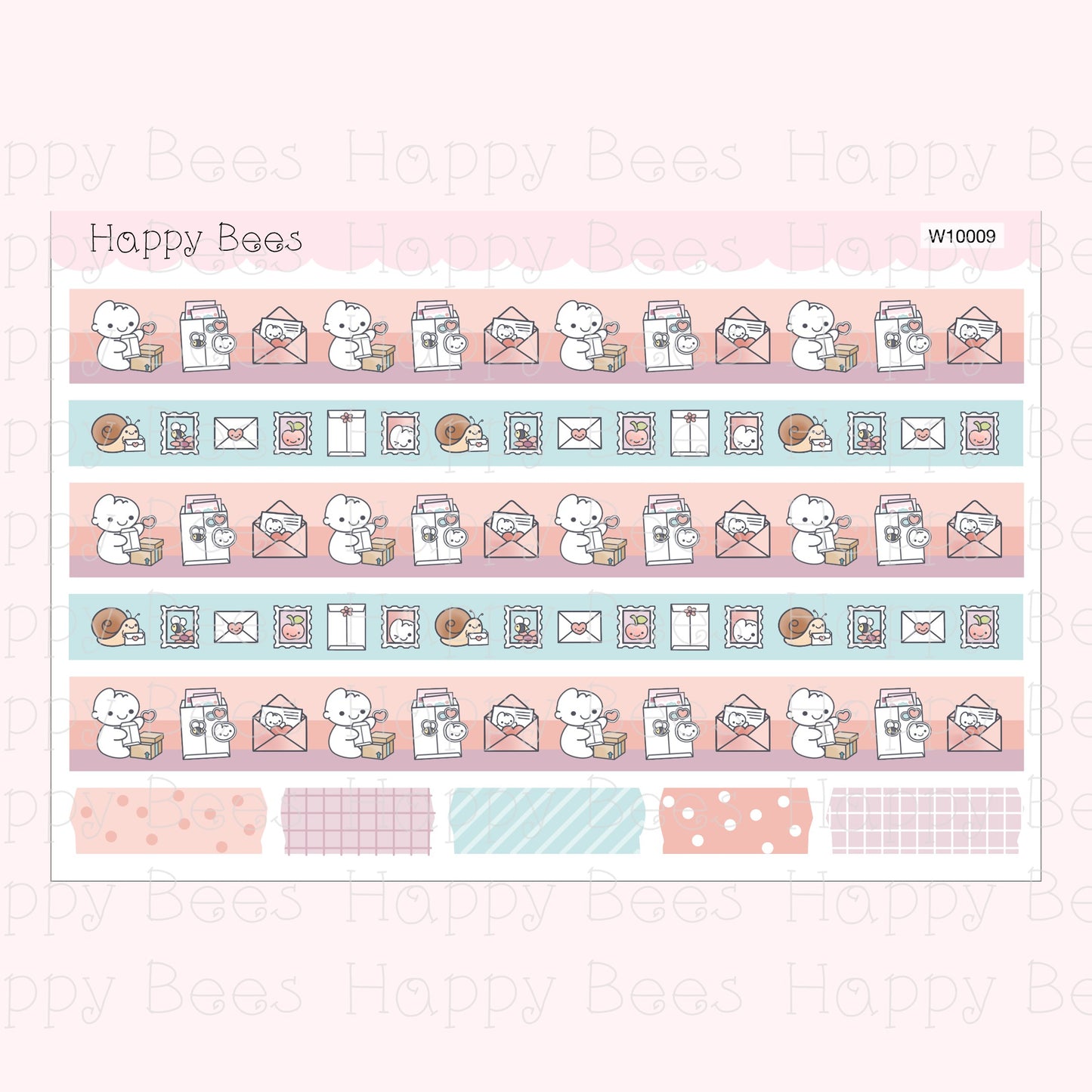 Happy Mail Washi Strips - Cute Doodles Planner Stickers W10009