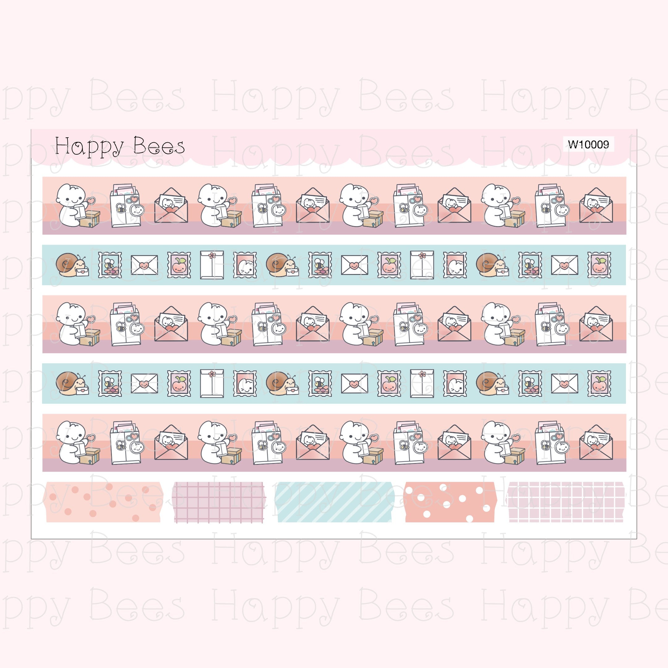 Happy Mail Washi Strips - Cute Doodles Planner Stickers W10009