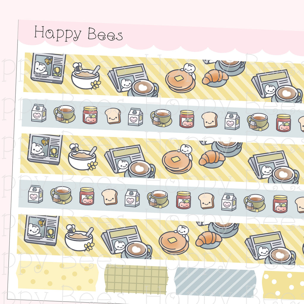 Breakfast Washi Strips - Cute Doodles Planner Stickers W10010