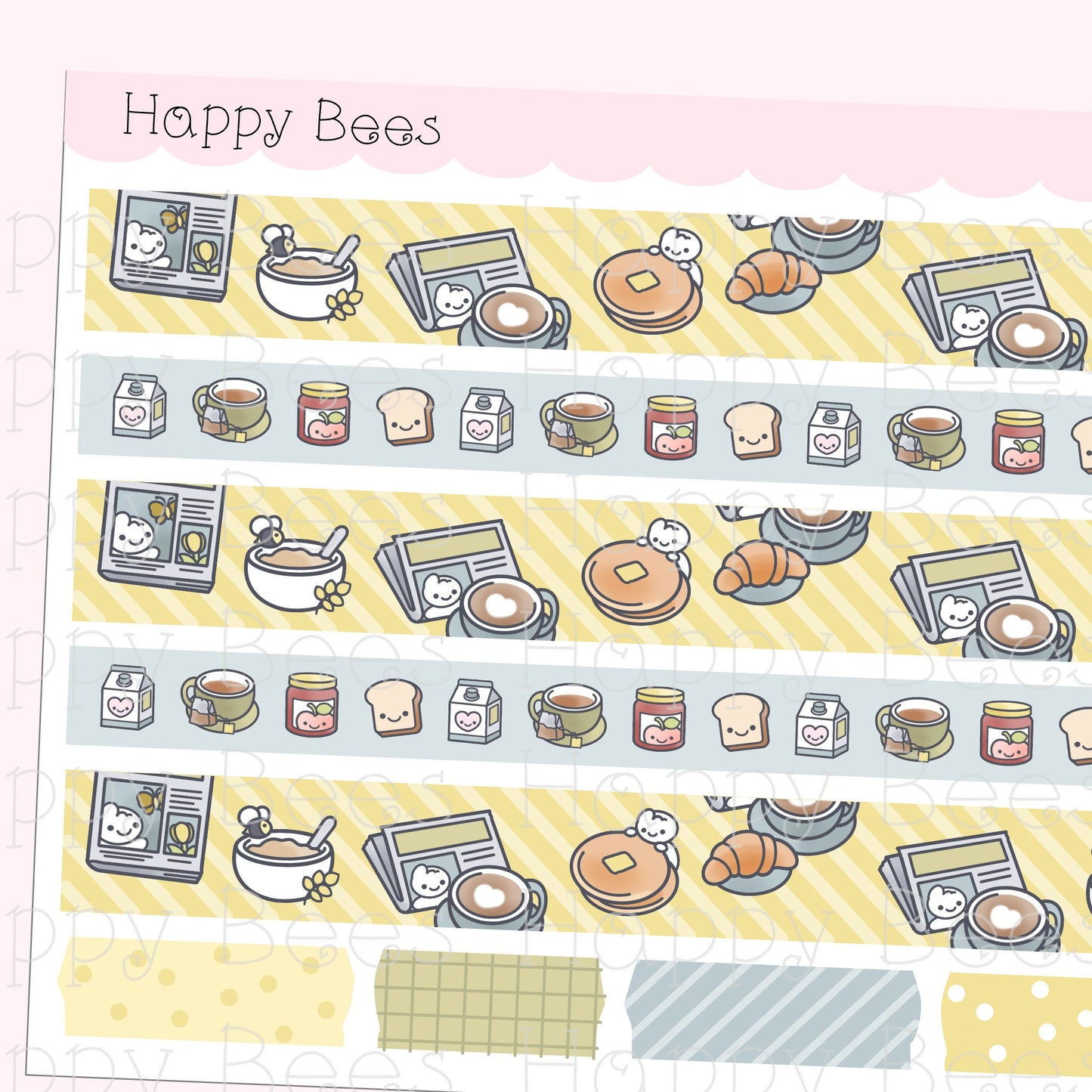 Breakfast Washi Strips - Cute Doodles Planner Stickers W10010
