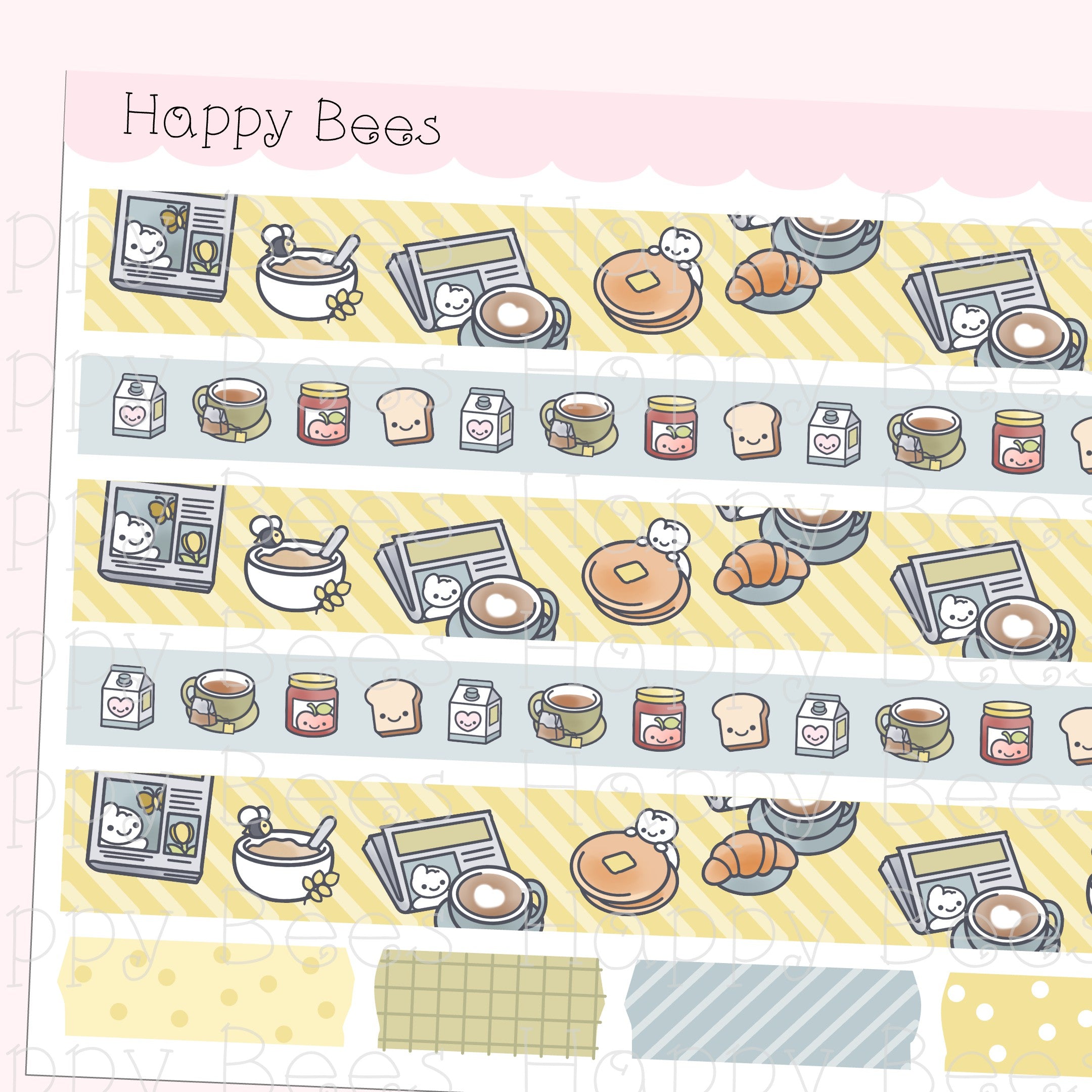 Breakfast Washi Strips - Cute Doodles Planner Stickers W10010