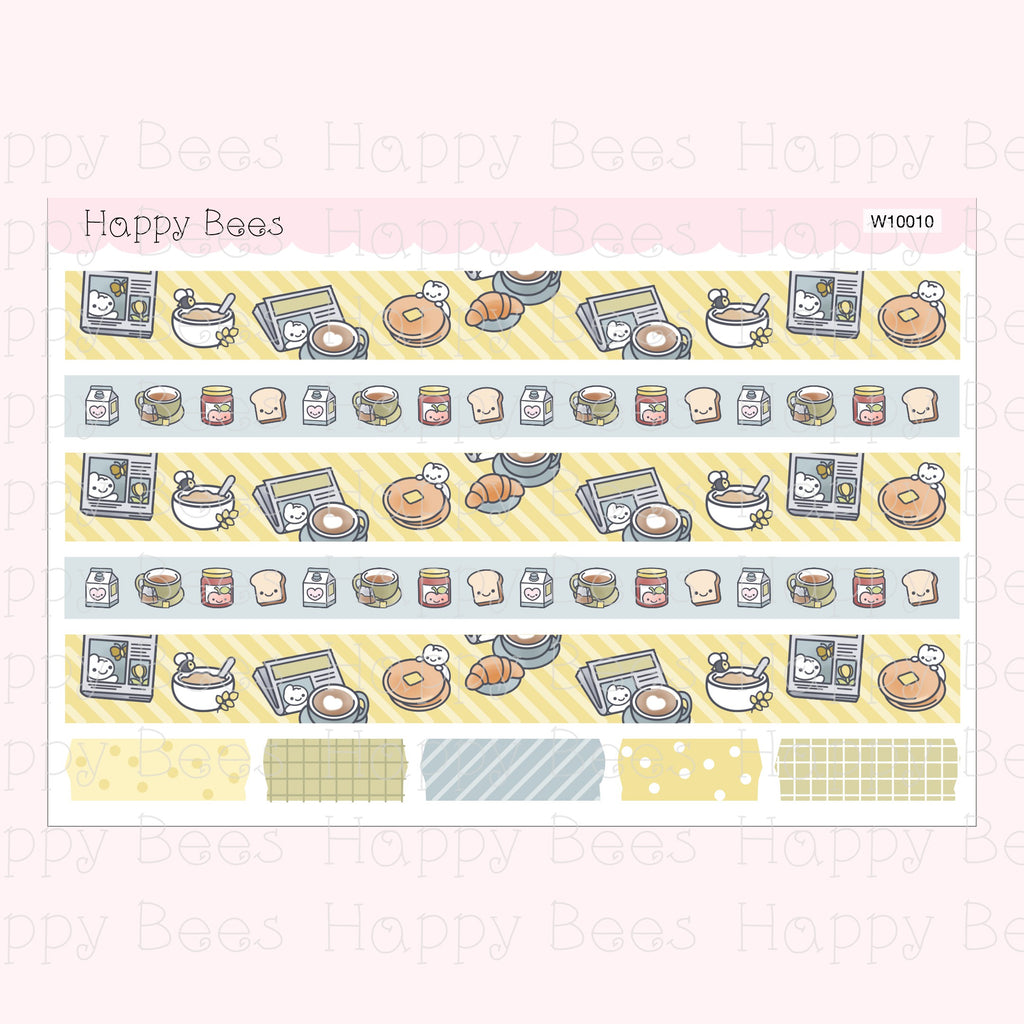 Breakfast Washi Strips - Cute Doodles Planner Stickers W10010