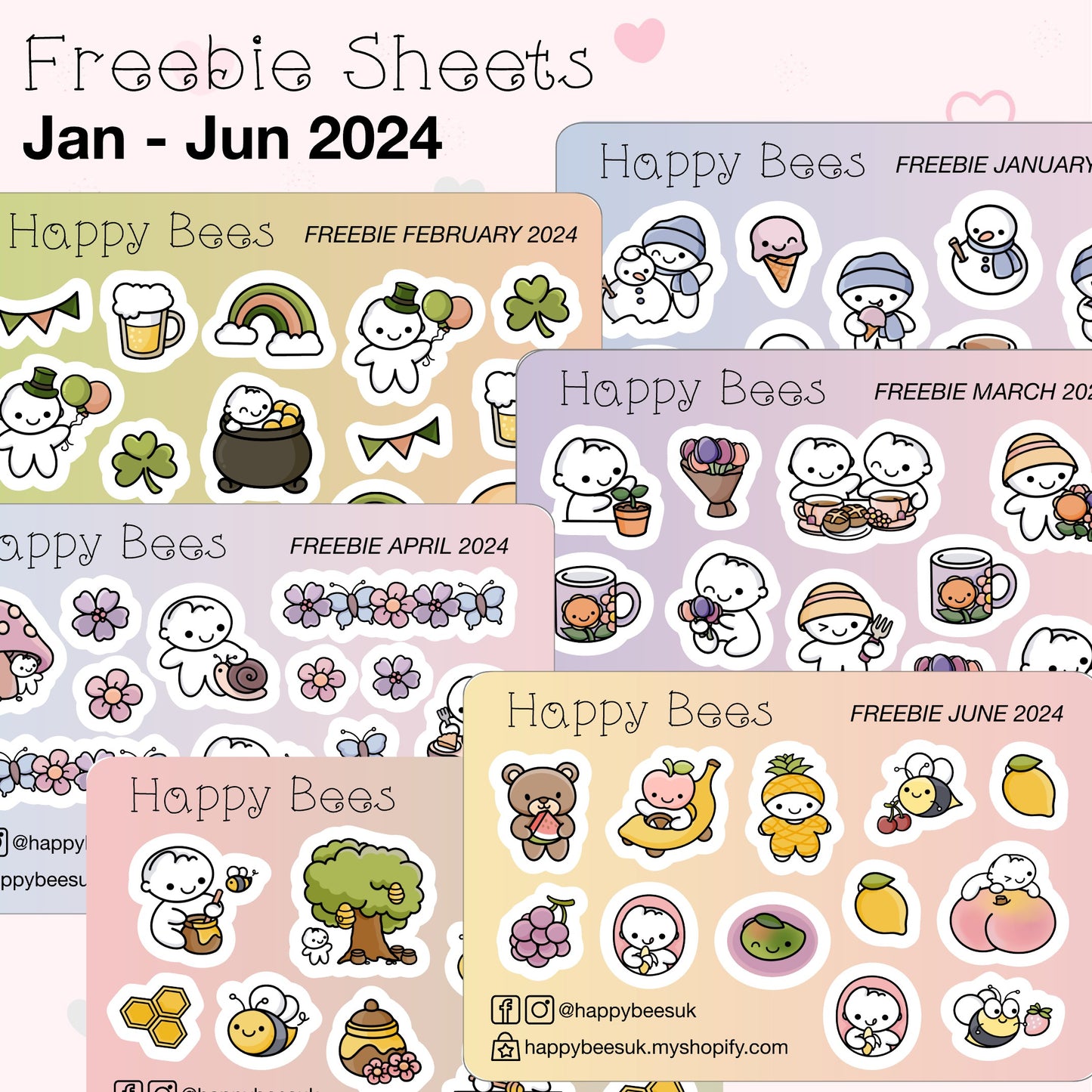 Freebie Sheets / Jan to Jun 2024 - Cute Doodles Journal Planner Stickers